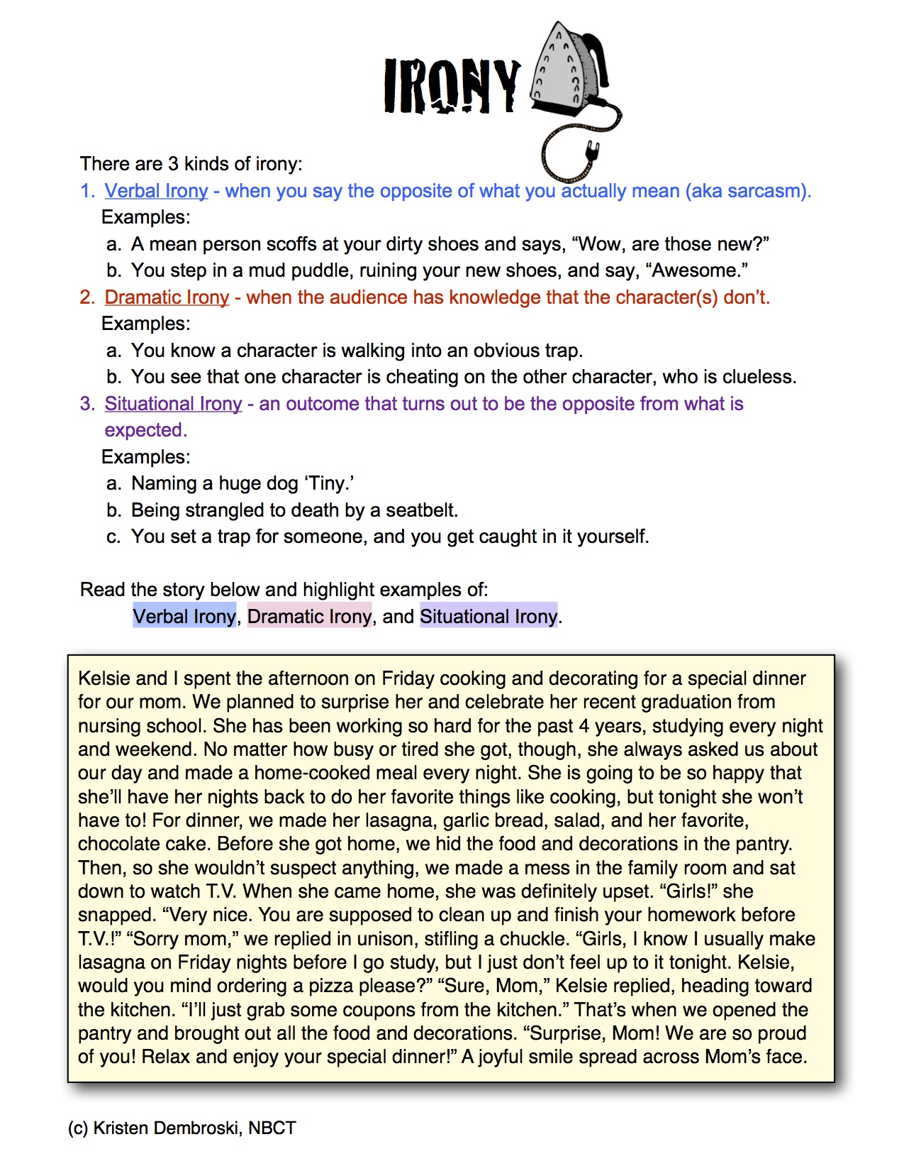 Types Of Irony Worksheet